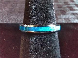 [ #0009SSW ] $30.00USD - Sterling Silver Seamless Lab Opal Ring. Band width: 3mm, Stone material: bl(..)