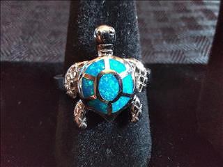 [ #0008SSW ] $30.00USD - Sterling Silver Turtle Blue Lab Opal Ring . Top of ring height: 16.7mm, Top(..)