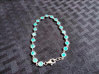 [ #0006SSW ] $60.00USD - Sterling Silver Round Blue Lab Opal Bracelet. A Sterling Silver "Lab&q(..)