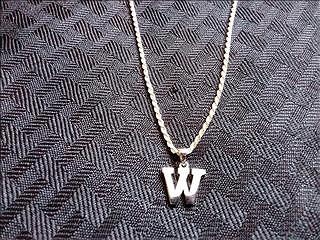[ #0116SSW ] $60.00USD - Sterling Silver Curb Chain 4MM with Sterling Silver Plain Letter W Pendant.
