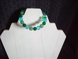 [ #W127 ] $20.00USD - Ocean colored blue-green glass beaded bracelet.